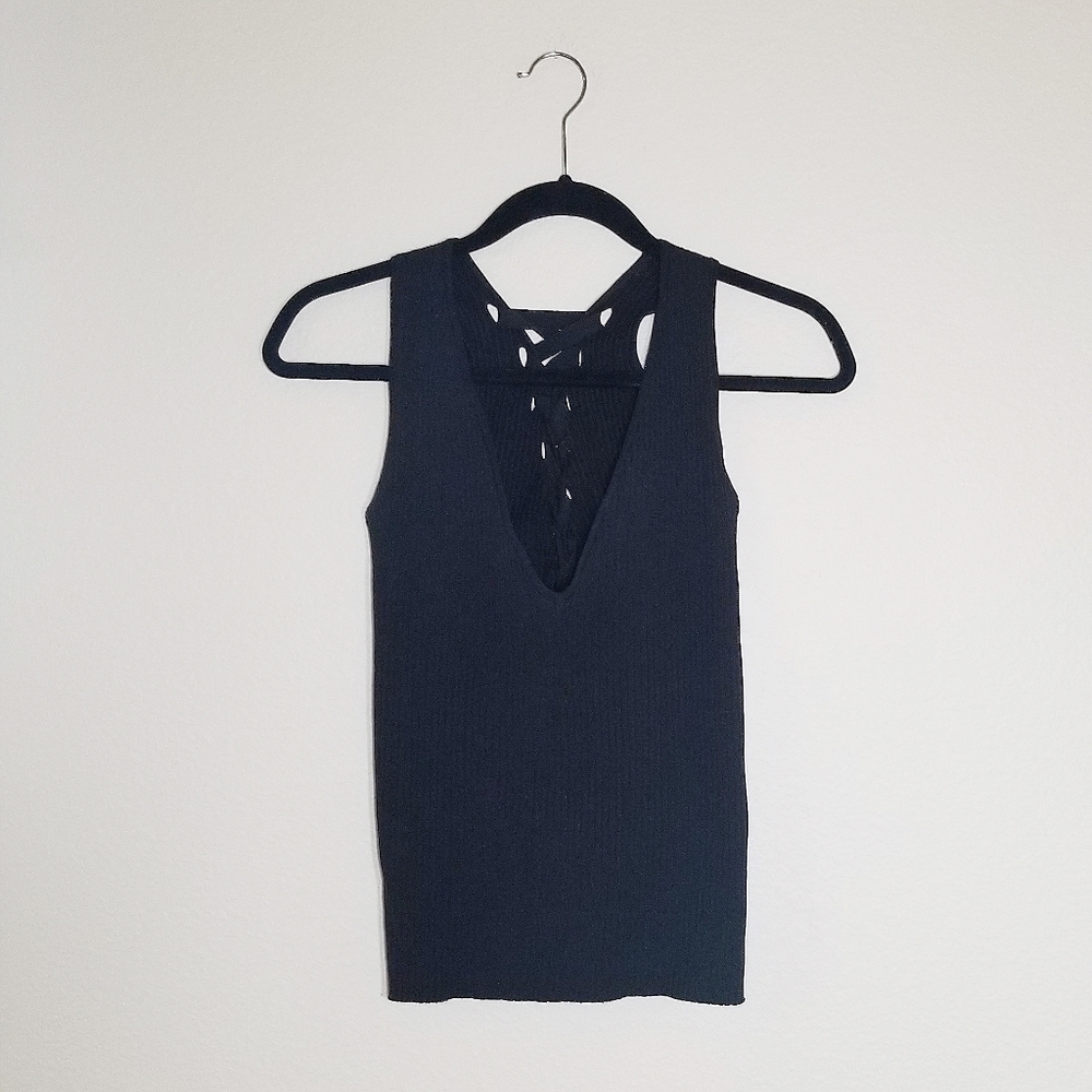 ZARA black lace up back knit top - Picture 3 of 4